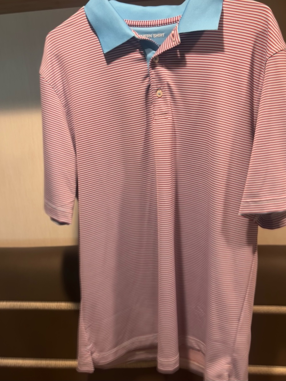 Southern Shirt Striped Polo Shirt with Contrast Collar - Red & Light Blue
